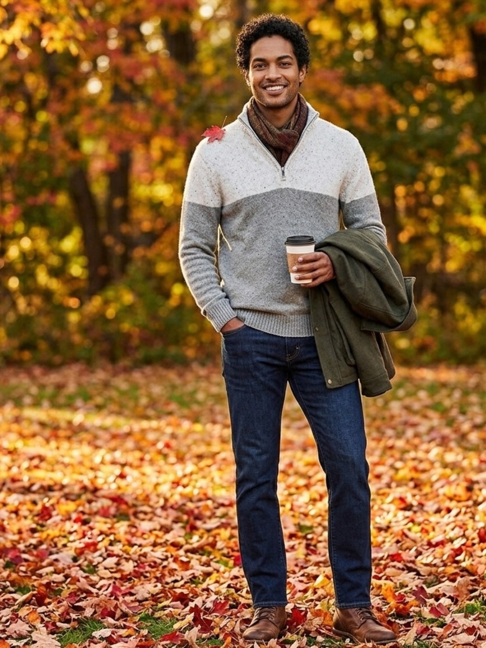 Sonoma Men's Two-Tone Zip-Up Sweater, collared quarter zip, Size Small, Gray
